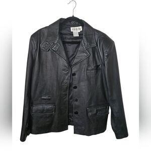 Vintage Together! Women's Black Leather Blazer Jacket Size 12/L
